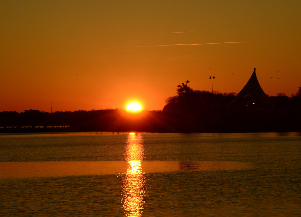 Sunrise over waterfront in Cambridge Maryland
