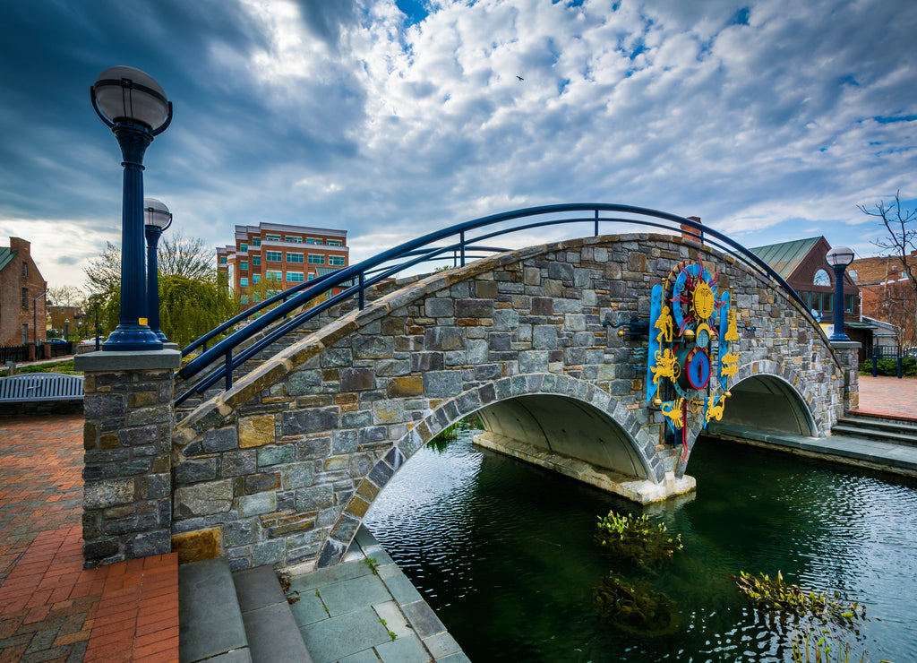 Stone bridge over Carroll Creek, in Frederick, Maryland