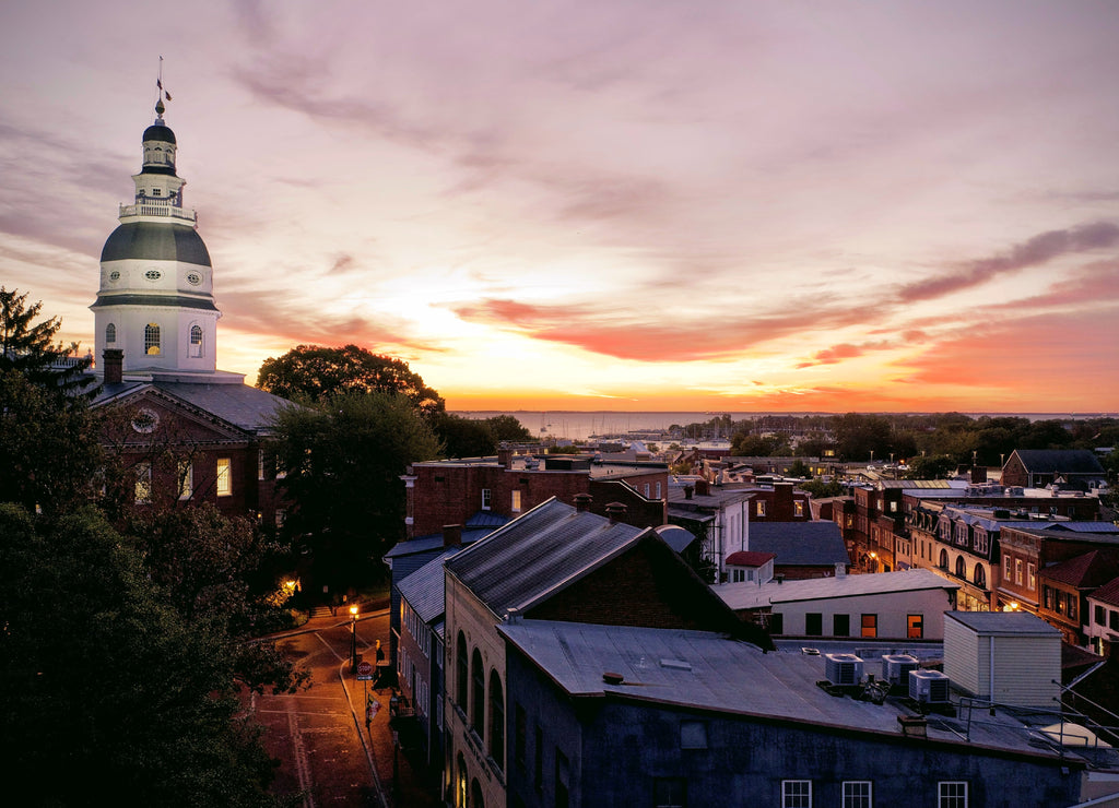 Scenic view of historic Annapolis city at sunset
