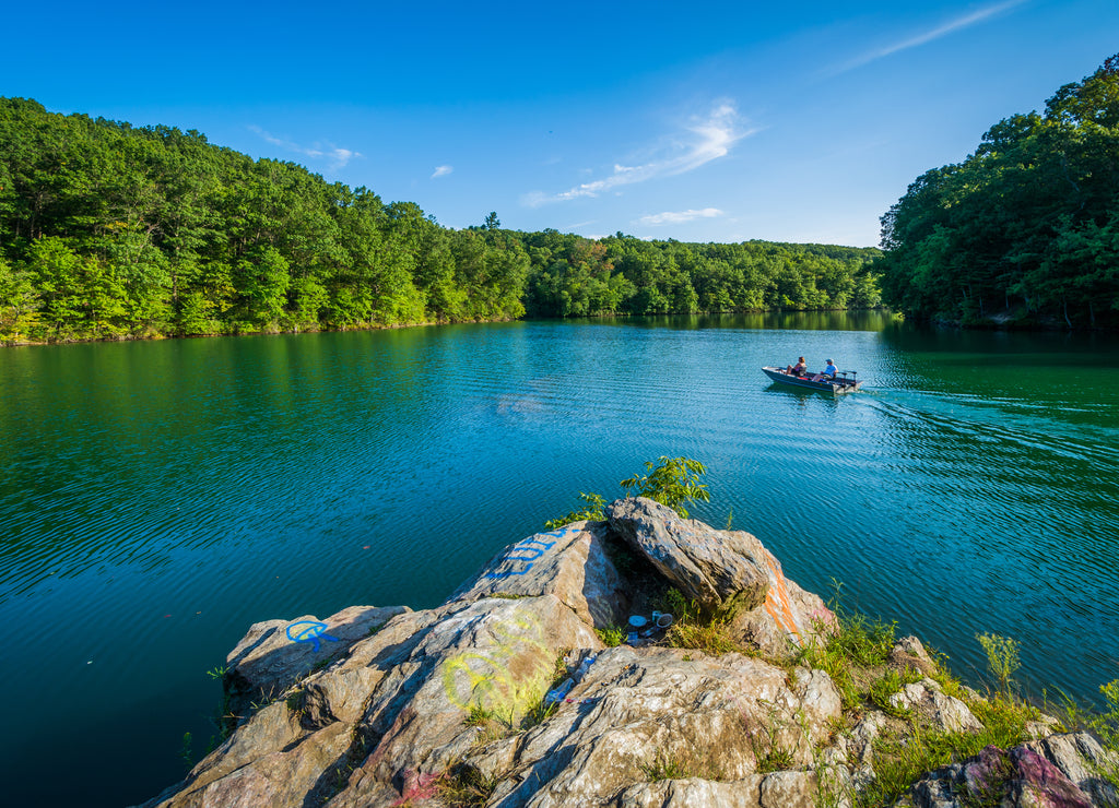 Rocks along Prettyboy Reservoir, in Baltimore County, Maryland