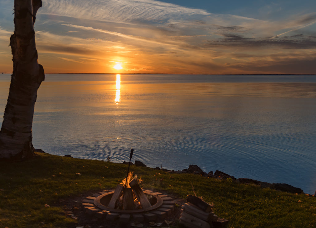 Summer sunset on Green Bay in Door County, Wisconsin