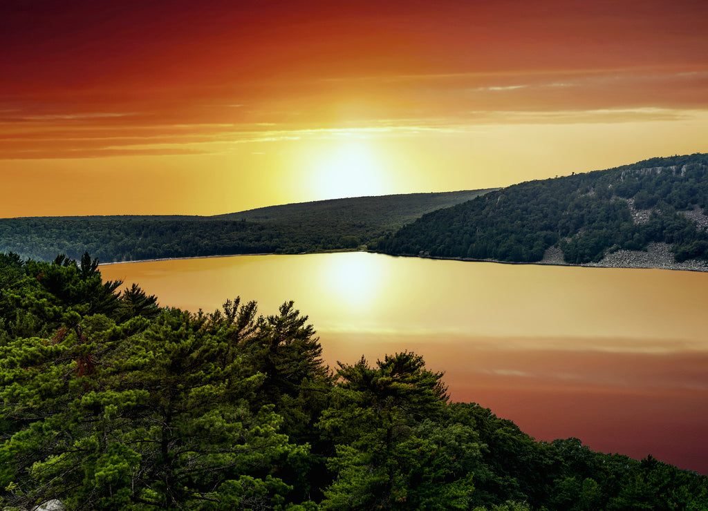 Scenic views found while exploring Devil's Lake State Park in Baraboo, Wisconsin USA during sunset