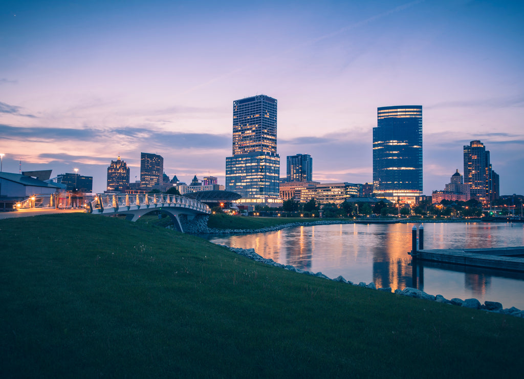 Panorama of Milwaukee at night, Wisconsin