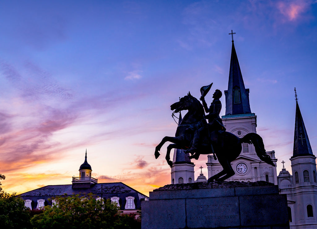 Sunset Andrew Jackson Statue Saint Louis Cathedral New Orleans Louisiana