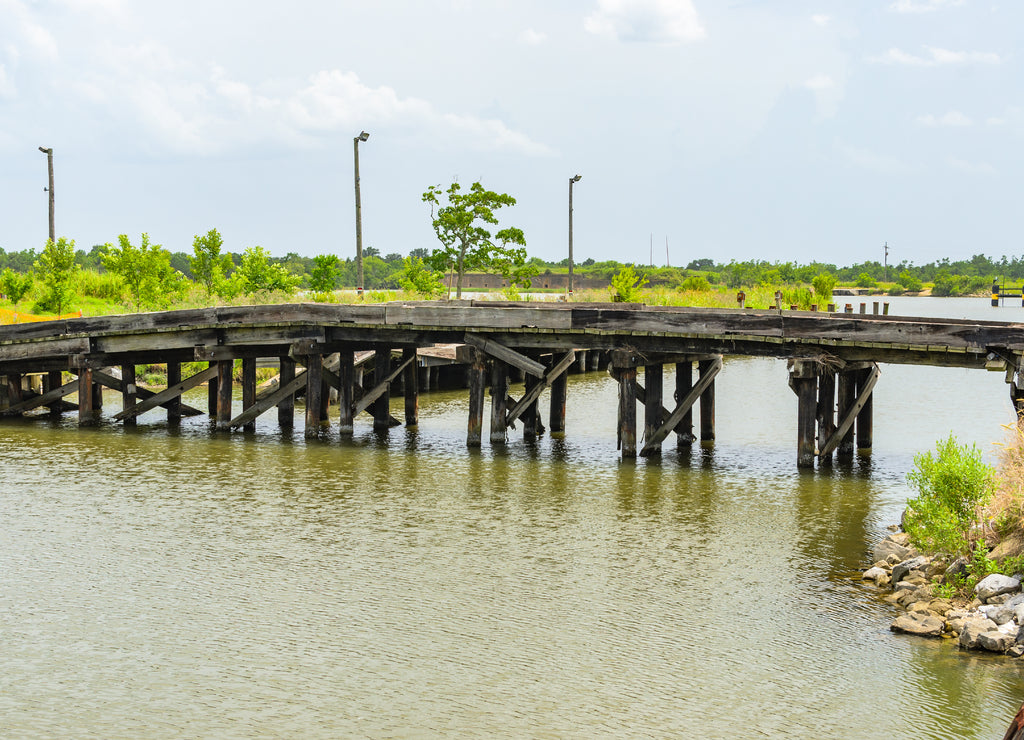 Old wooden bridge on Lake St. Catherine, Louisiana, USA