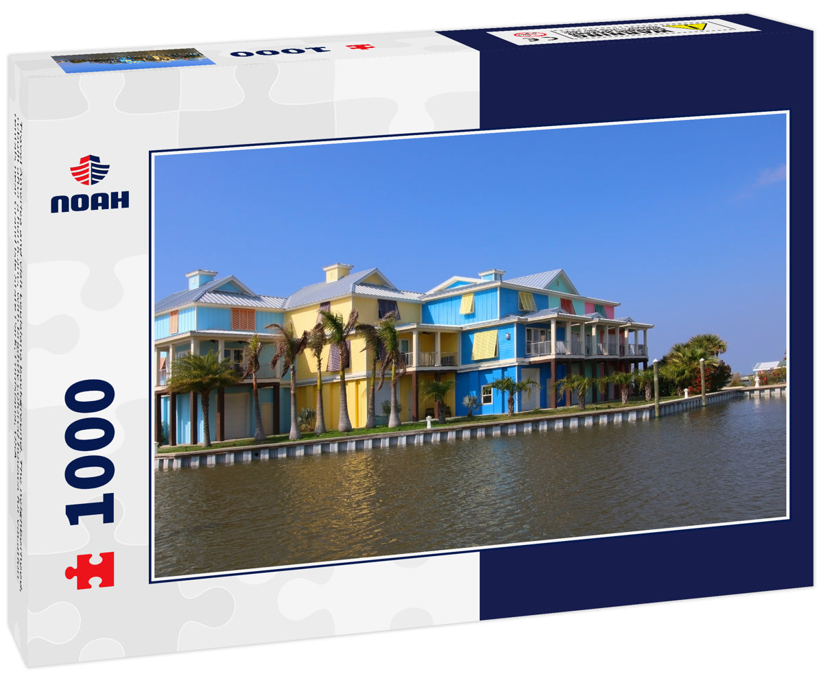 Travel America and visit Louisiana background. The neighborhood, rebuilt after a hurricane, with brightly colored houses for vacation rentals near Grand Isle State Park, Louisiana, USA