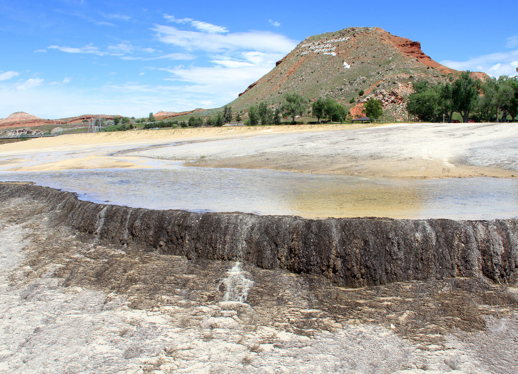 Hot Springs mineral water flows from spring to river in Thermopolis Wyoming