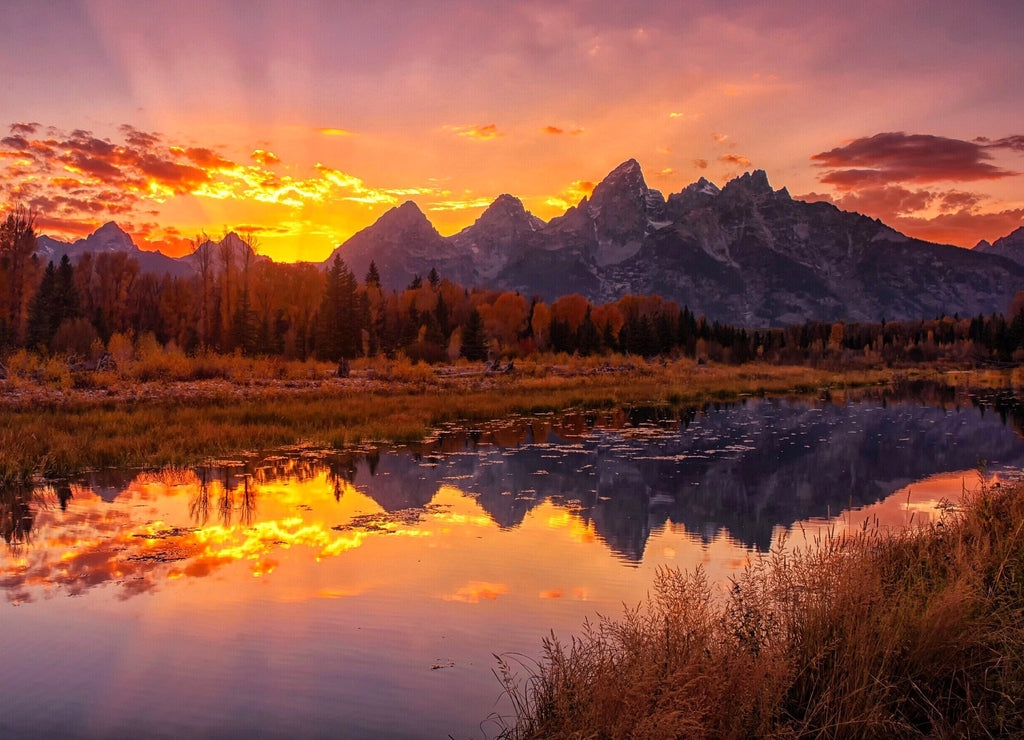 Scenic View Of Snake River Amidst Trees Against Sky At Grand Teton National Park During Sunset, Wyoming