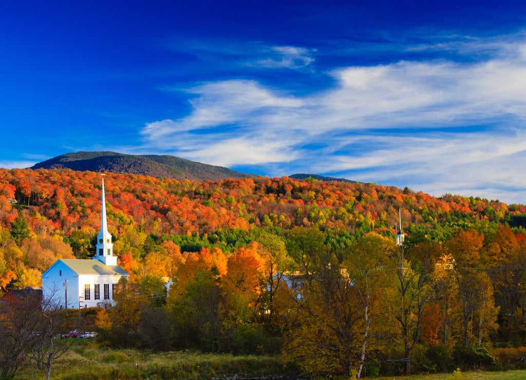 Rural Vermont town during peak foliage season