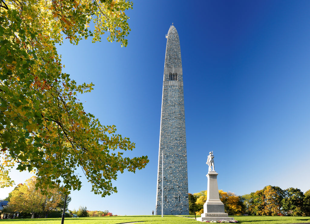 The Bennington Battle Monument at Sunset. The Monumnet is a 301 or 306 ft stone obelisk in Bennington, Vermont