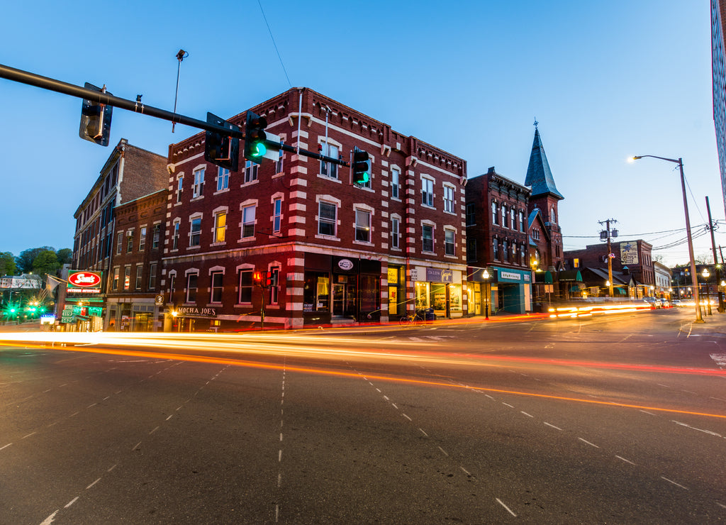 Small Cozy Downtown of Brattleboro, Vermont at Night