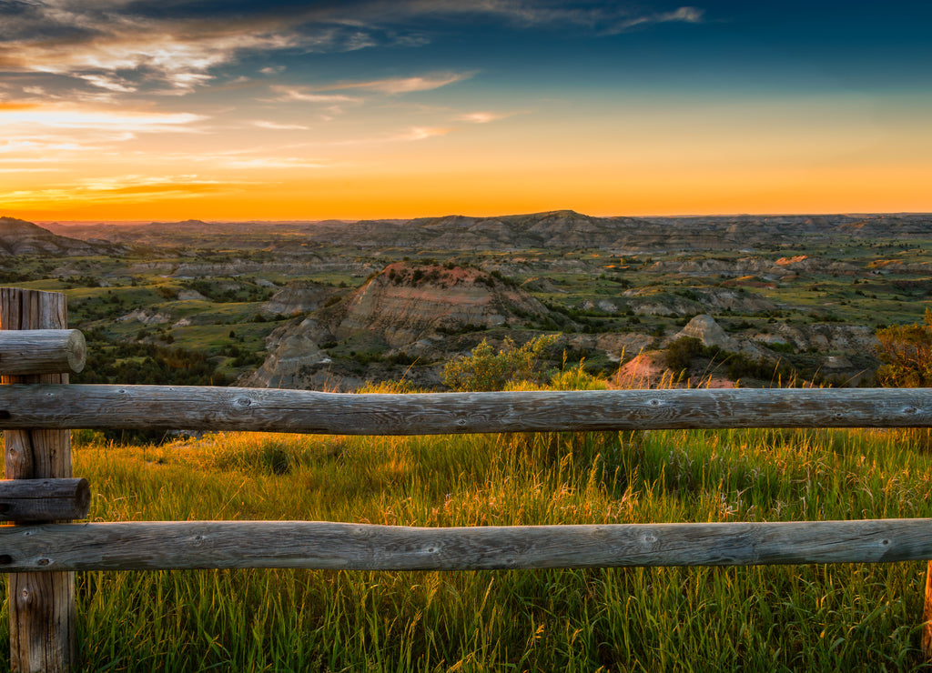 Sunset over North Dakota Badlands landscape