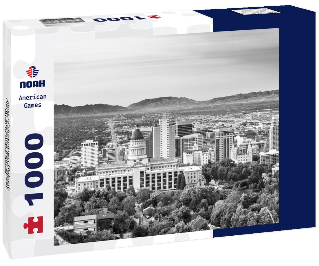 Noah Jigsaw Puzzle view of downtown Raleigh, North Carolina from street level in black white 1000 pieces