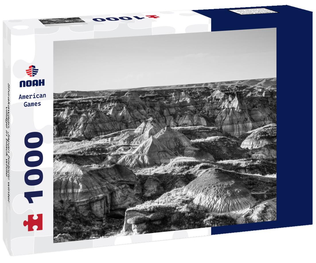 Noah Jigsaw Puzzle Shirakawago, Japan historic winter village in black white 1000 pieces