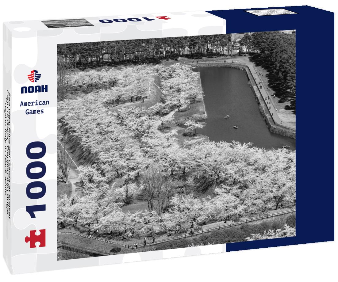 Noah Jigsaw Puzzle Sea view Riva del Garda at sunset, Lago di Gada, Trentino Alto Adige region Italy in black white 1000 pieces