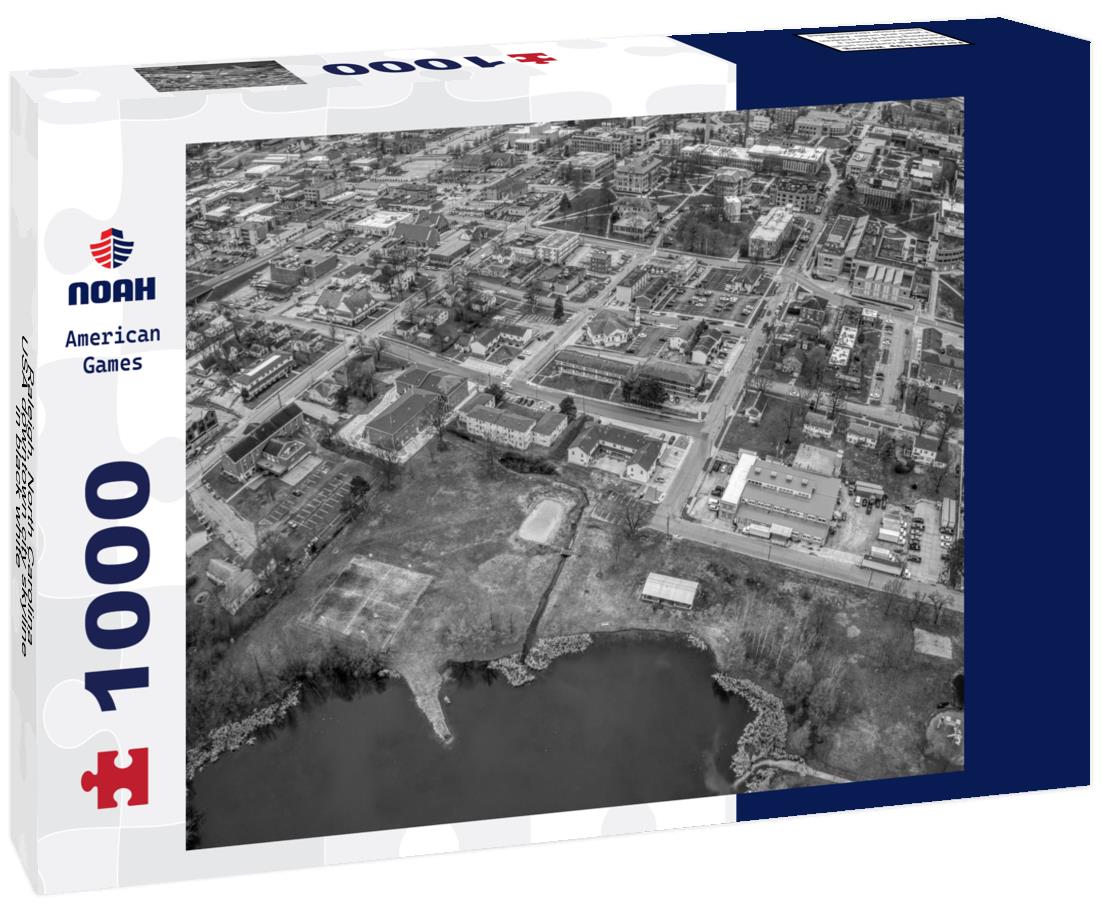 Noah Jigsaw Puzzle Raleigh, North Carolina, USA downtown city skyline in black white 1000 pieces