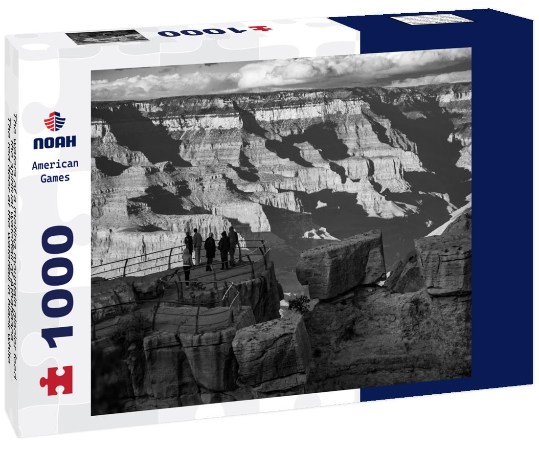Noah Jigsaw Puzzle The waters of a melting mountain glacier feed the spiritual waterfall of Athabasca. The red deer at the waterfall in black white 1000 pieces