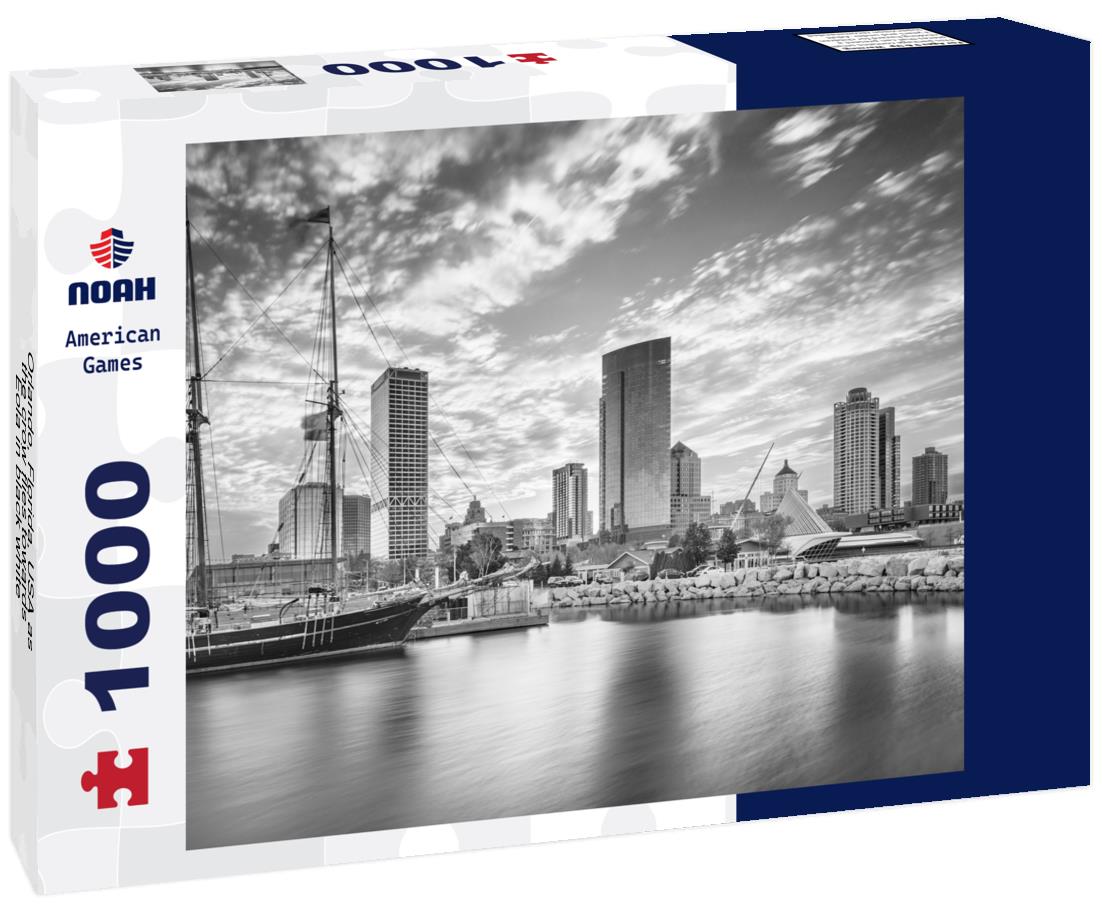 Noah Jigsaw Puzzle Orlando, Florida, USA as the crow flies towards Eola in black white 1000 pieces