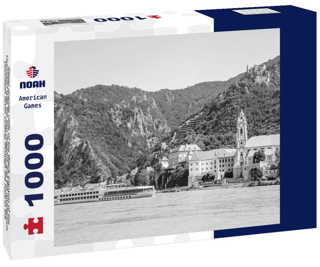 Noah Jigsaw Puzzle Steep granite cliffs of the Black Canyon of the Gunnison with the two dragons and the mysterious Gunnison River cutting through the rock in the valley, Colorado, USA in black white 1000 pieces