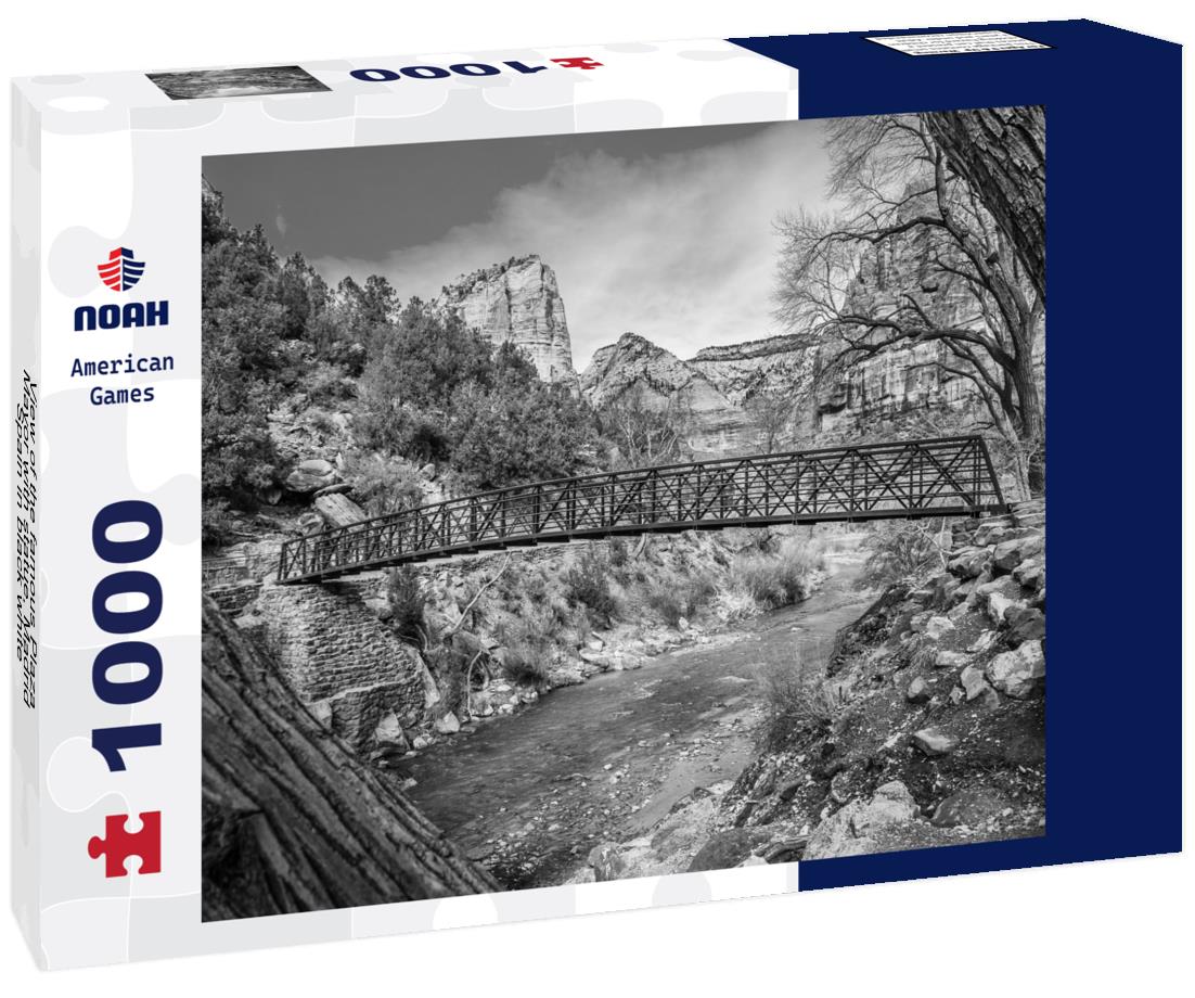 Noah Jigsaw Puzzle View of the famous Plaza Mayor with statue, Madrid, Spain in black white 1000 pieces