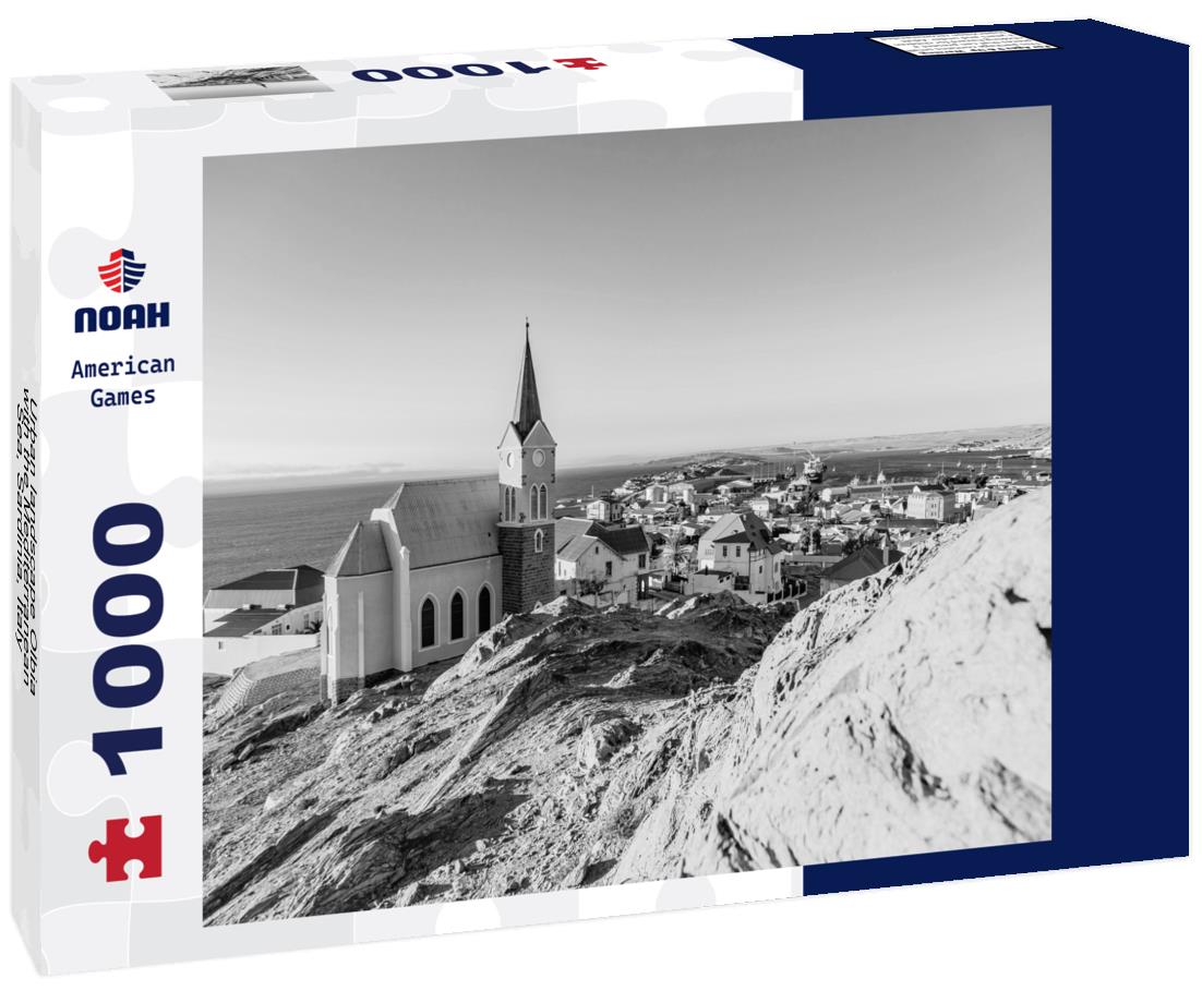 Noah Jigsaw Puzzle Urban landscape Olbia with the Mediterranean Sea, Sardinia, Italy in black white 1000 pieces