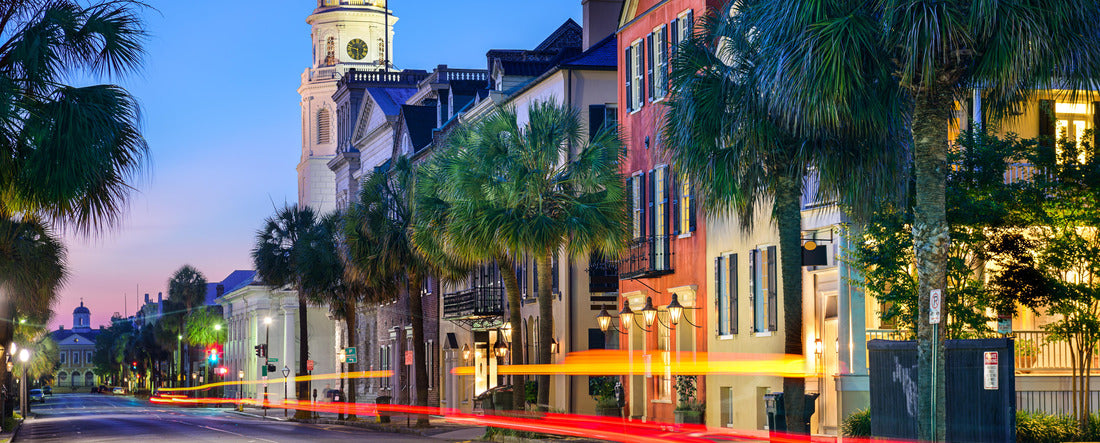 Charleston, South Carolina, USA cityscape in the historic French Quarter at twilight 2000pc Panoramic Puzzle