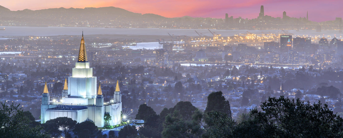 Oakland Temple and City from Oakland Hills. Oakland, Alameda County, California, USA 2000pc Panoramic Puzzle