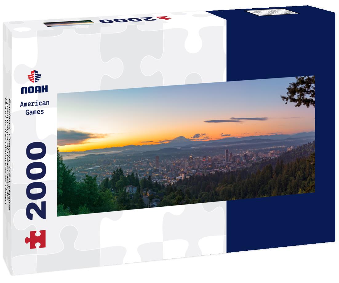 Portland, Oregon, USA skyline at dawn with Mt. Hood in the distance at dawn 2000pc Panoramic Puzzle
