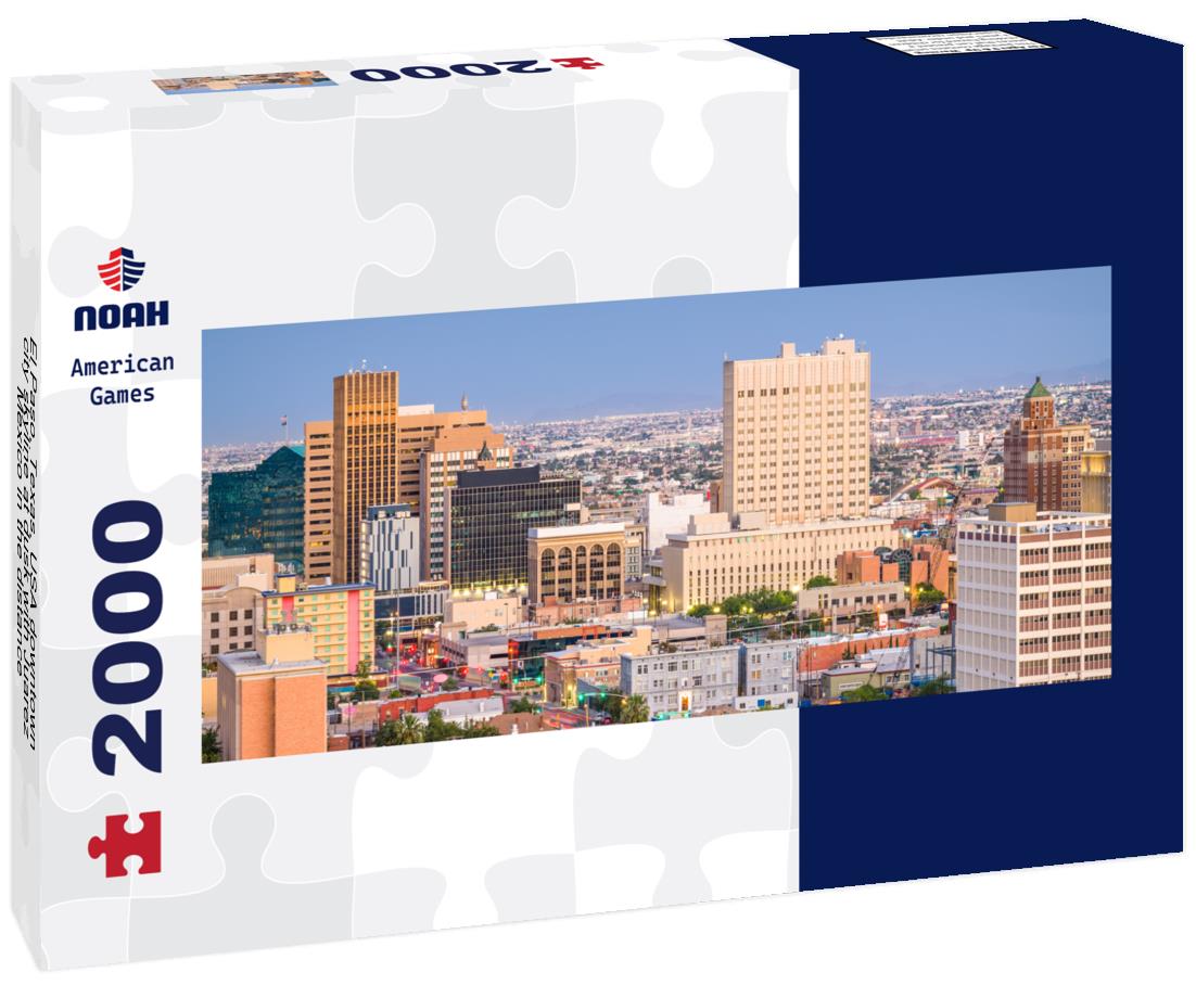 El Paso, Texas, USA downtown city skyline at dusk with Juarez, Mexico in the distance 2000pc Panoramic Puzzle