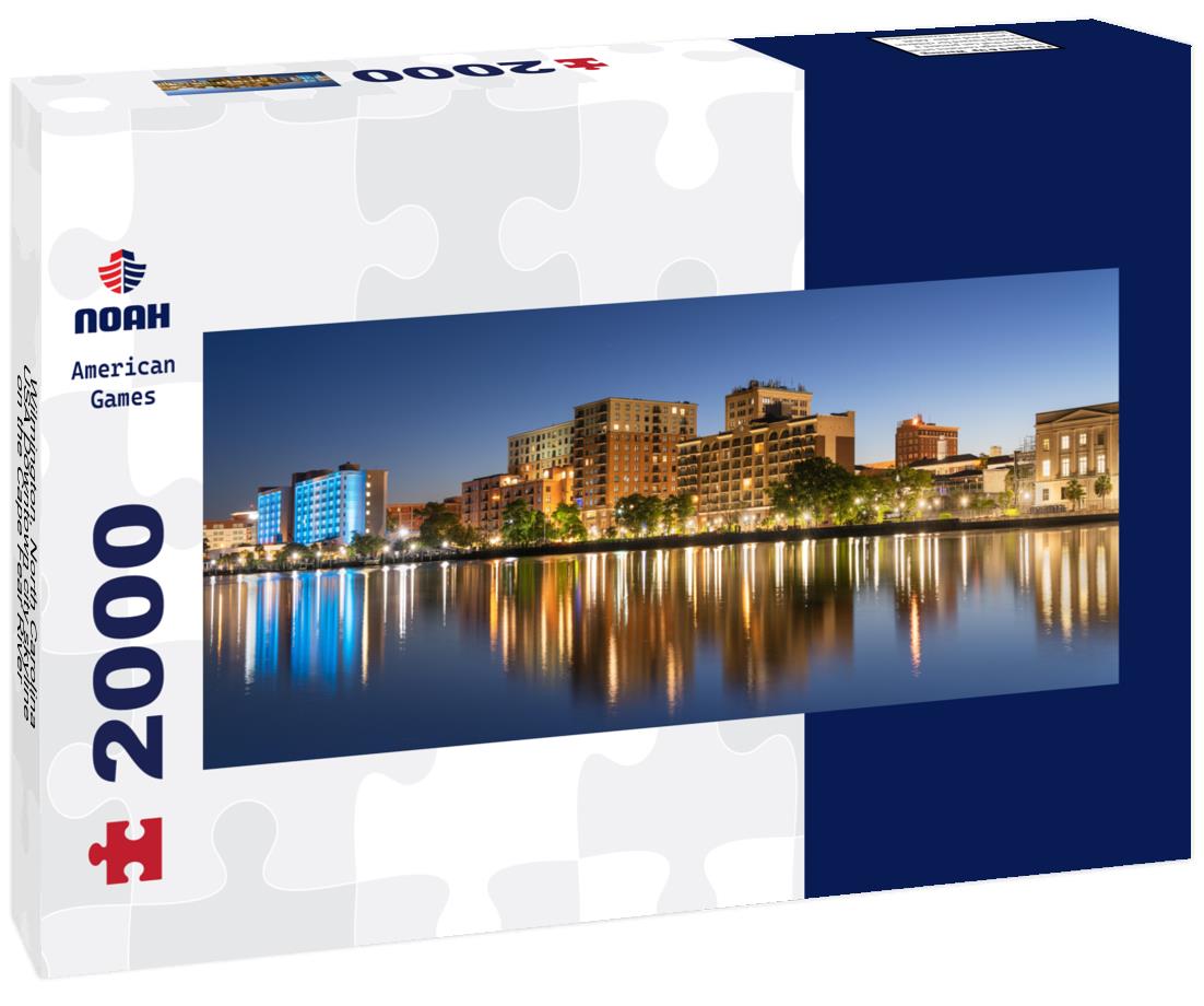 Wilmington, North Carolina, USA Downtown city skyline on the Cape Fear River at night 2000pc Panoramic Puzzle