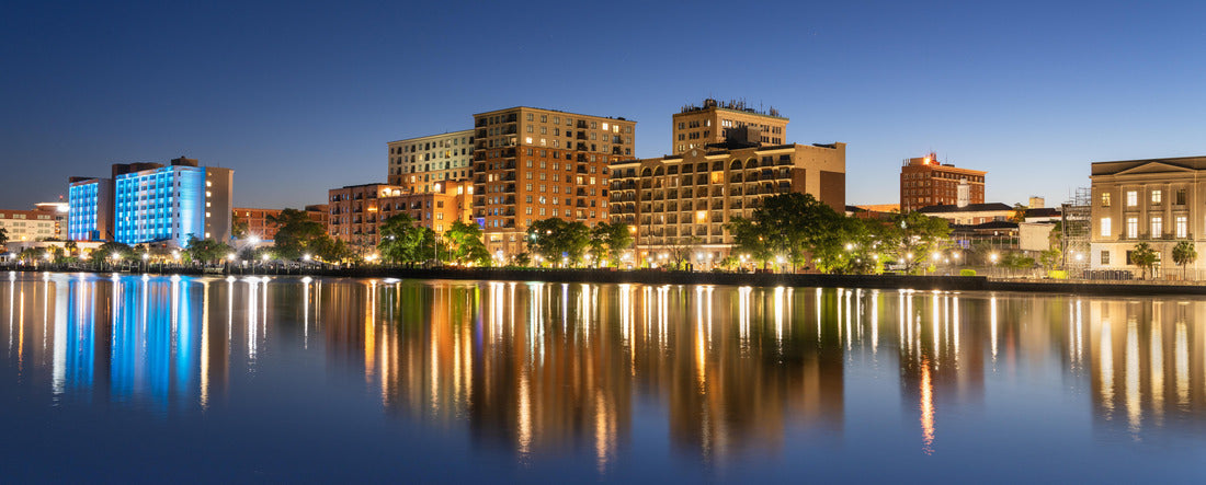 Wilmington, North Carolina, USA Downtown city skyline on the Cape Fear River at night 2000pc Panoramic Puzzle