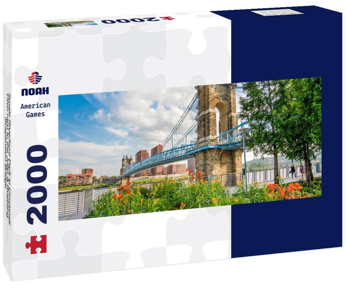 Smale Riverfront Park in Cincinnati, Ohio next to the John A Roebling Suspension Bridge 2000pc Panoramic Puzzle