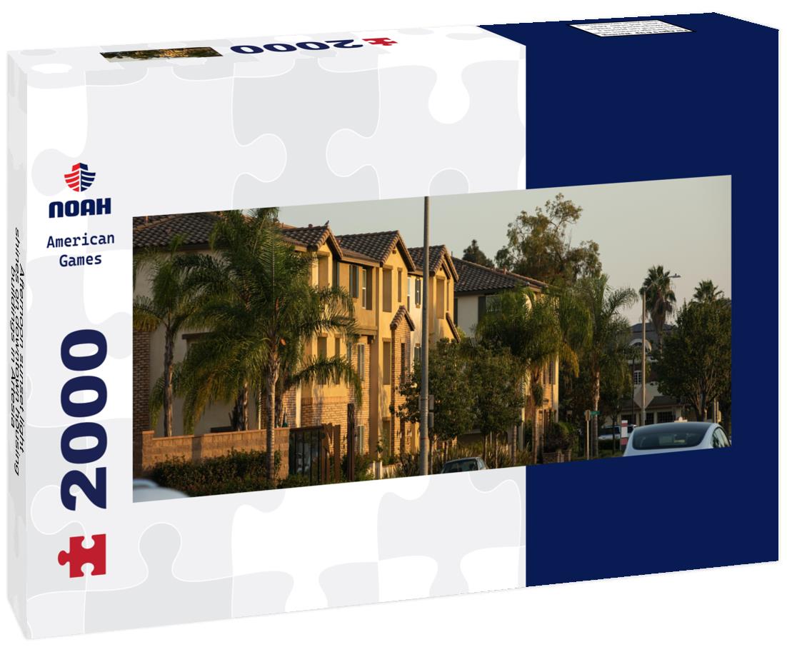 Afternoon sunset light shines on downtown housing buildings in Artesia, California, USA 2000pc Panoramic Puzzle