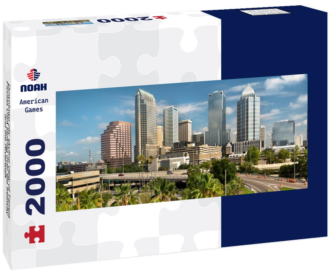 Downtown city skyline view of Tampa Florida USA looking over the freeway and the Riverwalk 2000pc Panoramic Puzzle