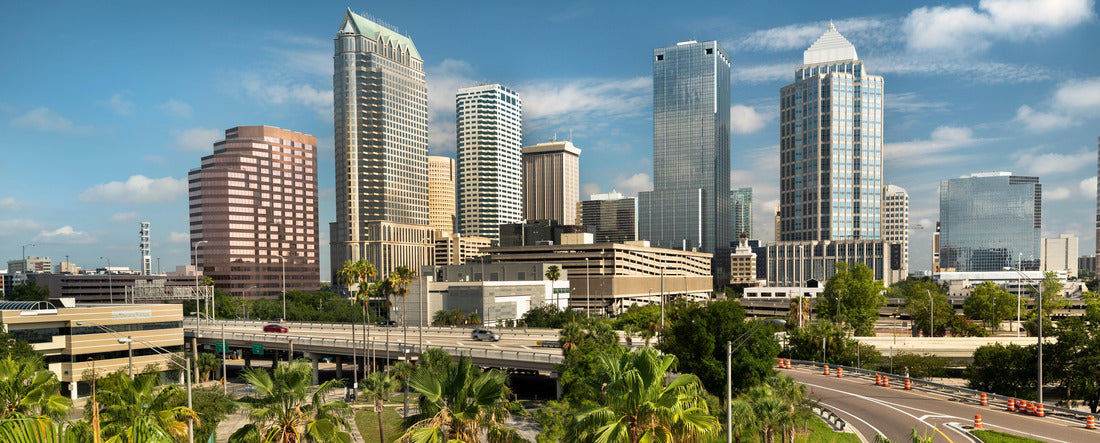 Downtown city skyline view of Tampa Florida USA looking over the freeway and the Riverwalk 2000pc Panoramic Puzzle