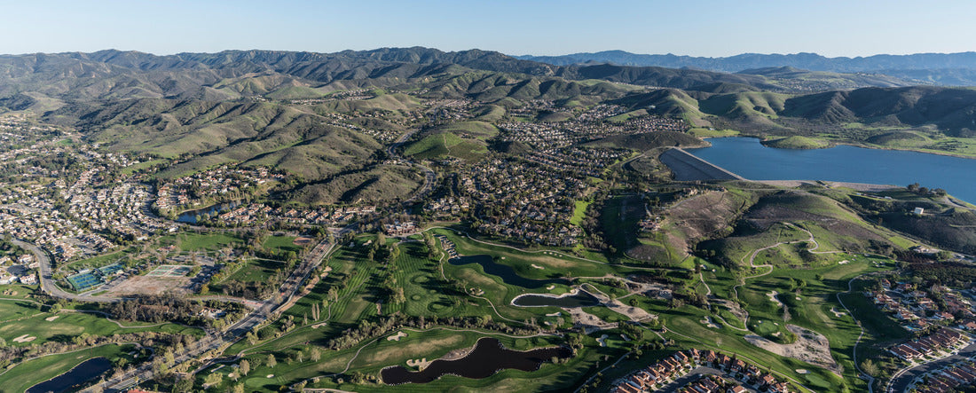 Aerial view of Wood Ranch neighborhood near Los Angeles in suburban Simi Valley, California 2000pc Panoramic Puzzle