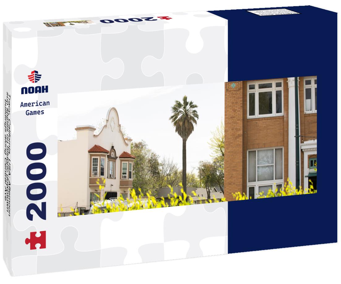 Tracy, California, USA: Afternoon sun shines on historic downtown buildings along Central Ave 2000pc Panoramic Puzzle