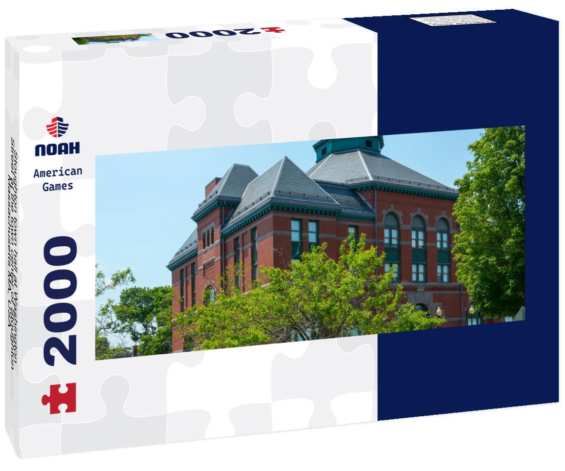 Stoughton town hall at Washington Street at the town center of Stoughton, Massachusetts MA, USA 2000pc Panoramic Puzzle