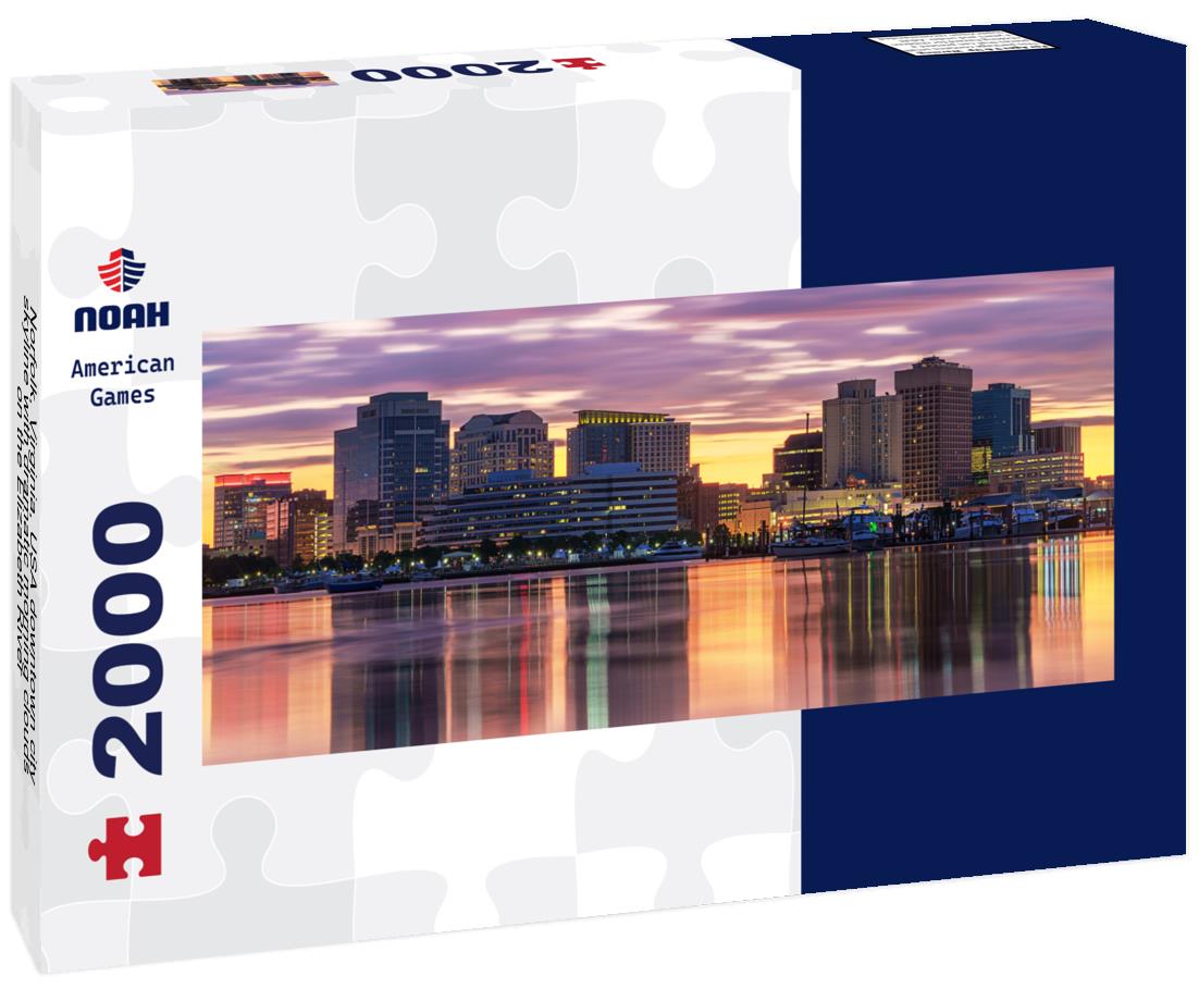Norfolk, Virginia, USA downtown city skyline with dramatic morning clouds on the Elizabeth River 2000pc Panoramic Puzzle