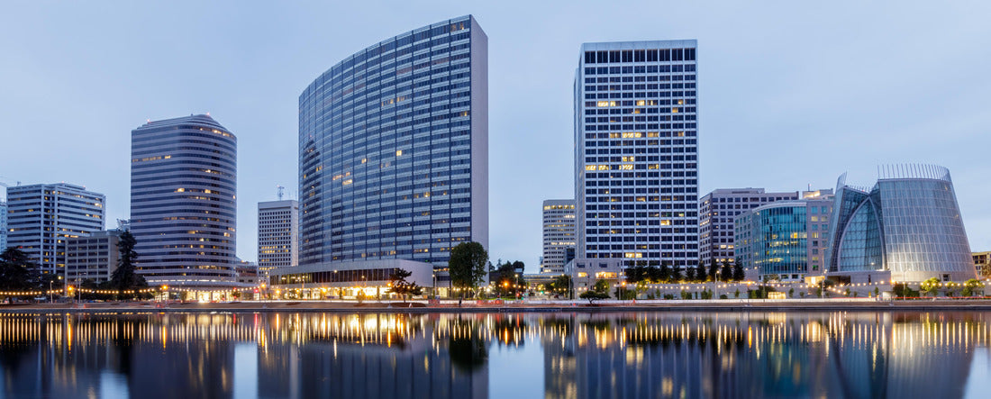 Downtown Oakland and Lake Merritt Reflections at Twilight. Oakland, Alameda County, California, USA 2000pc Panoramic Puzzle