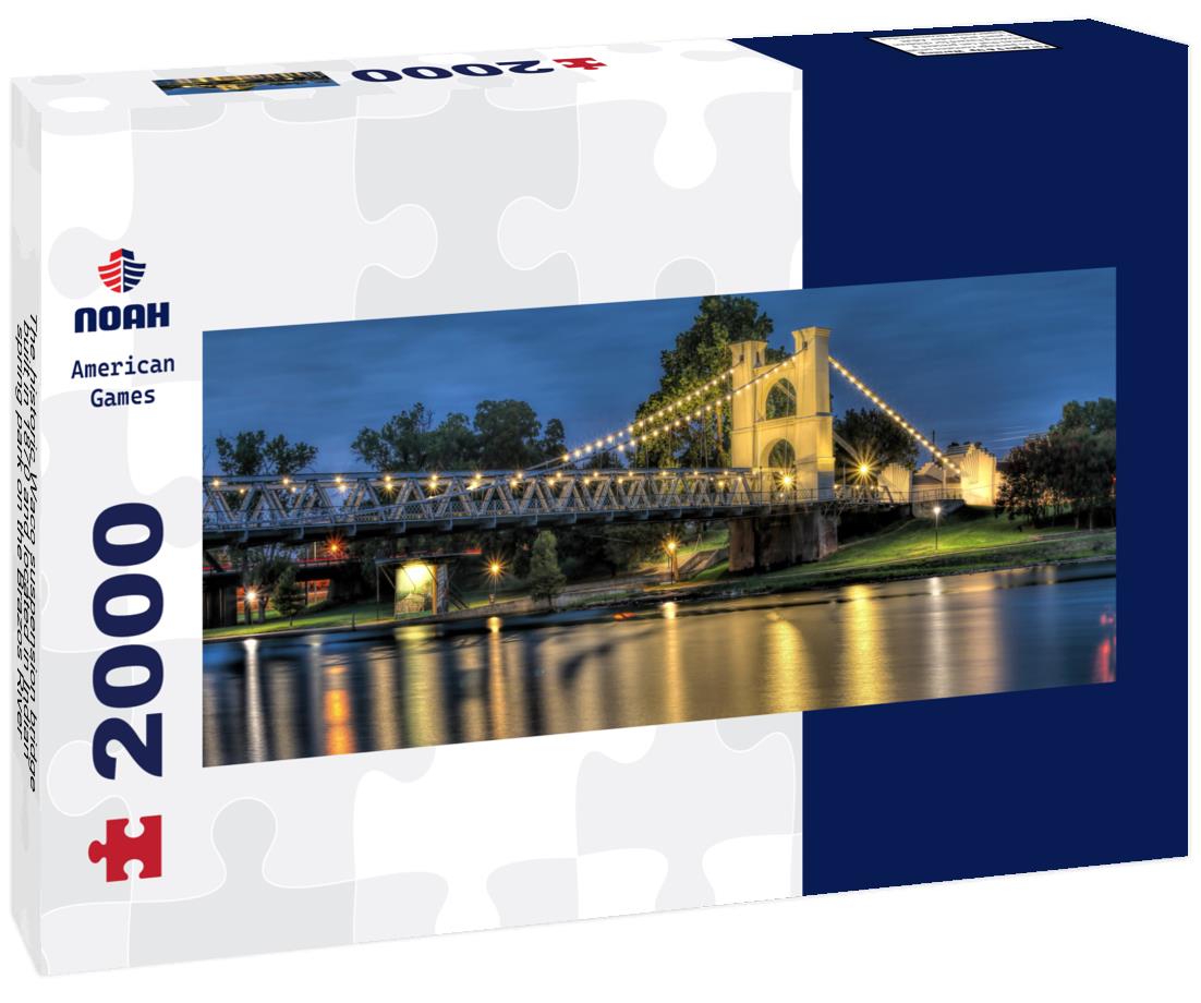 The historic Waco suspension bridge, built in 1870 and located in Indian spring park on the Brazos River 2000pc Panoramic Puzzle