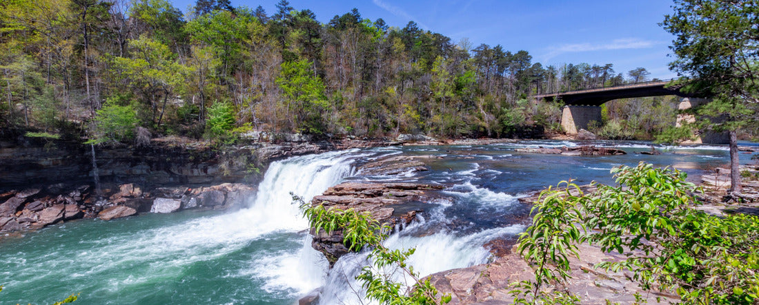 Strong flowing turquoise water after heavy rain at Little falls in Little River Canyon National Preserve 2000pc Panoramic Puzzle