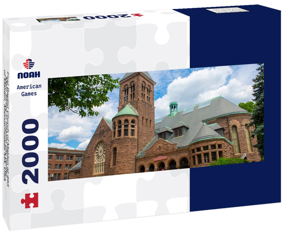 First Baptist Church of Malden at 493 Main Street in historic city center of Malden, Massachusetts MA, USA 2000pc Panoramic Puzzle