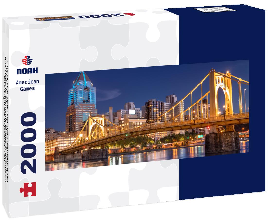 City skyline view over the Allegheny River and Roberto Clemente Bridge in downtown Pittsburgh Pennsylvania USA 2000pc Panoramic Puzzle