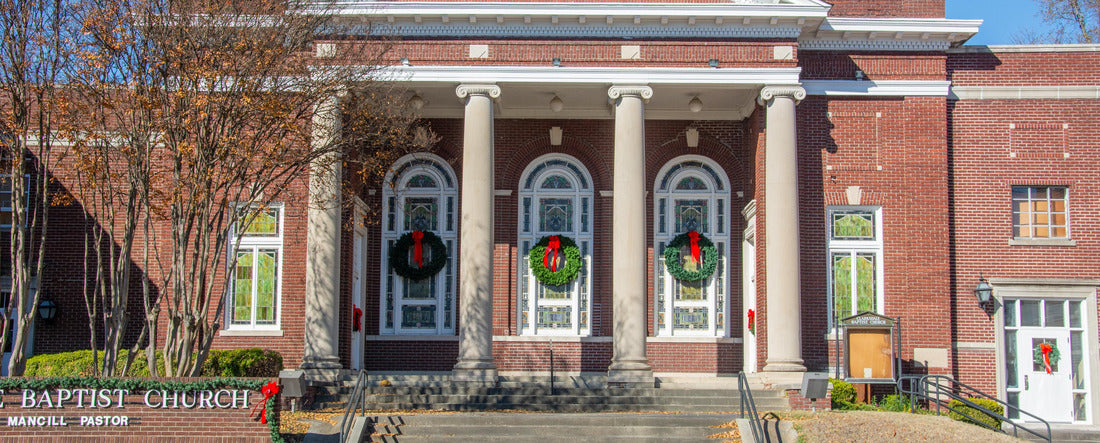 Late 19th century Clarksdale Baptist Church decorated for Christmas in Clarksdale, Mississippi, in Coahoma County, USA 2000pc Panoramic Puzzle