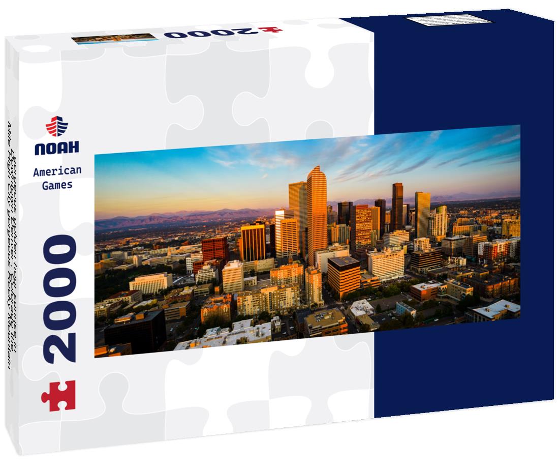 gorgeous golden hour sunrise in Downtown Denver , Colorado the Mile High City gorgeous Rocky Mountain capital city view 2000pc Panoramic Puzzle