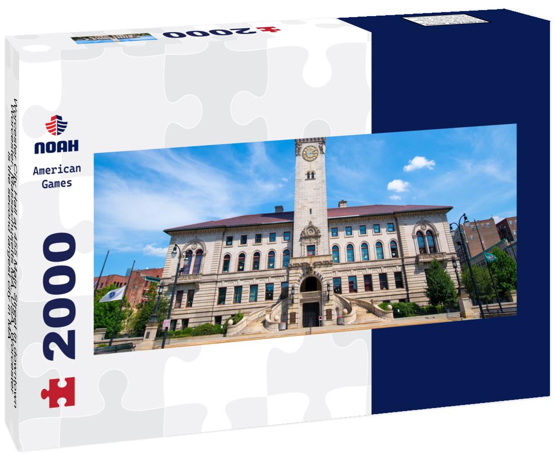 Worcester City Hall at 455 Main Street in downtown Worcester, Massachusetts MA, USA. Worcester is the second largest city in MA 2000pc Panoramic Puzzle