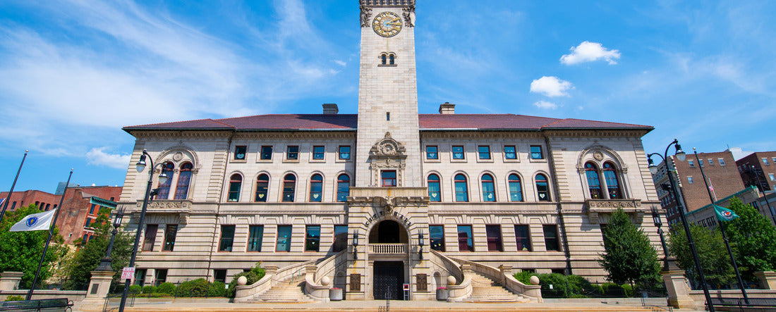 Worcester City Hall at 455 Main Street in downtown Worcester, Massachusetts MA, USA. Worcester is the second largest city in MA 2000pc Panoramic Puzzle
