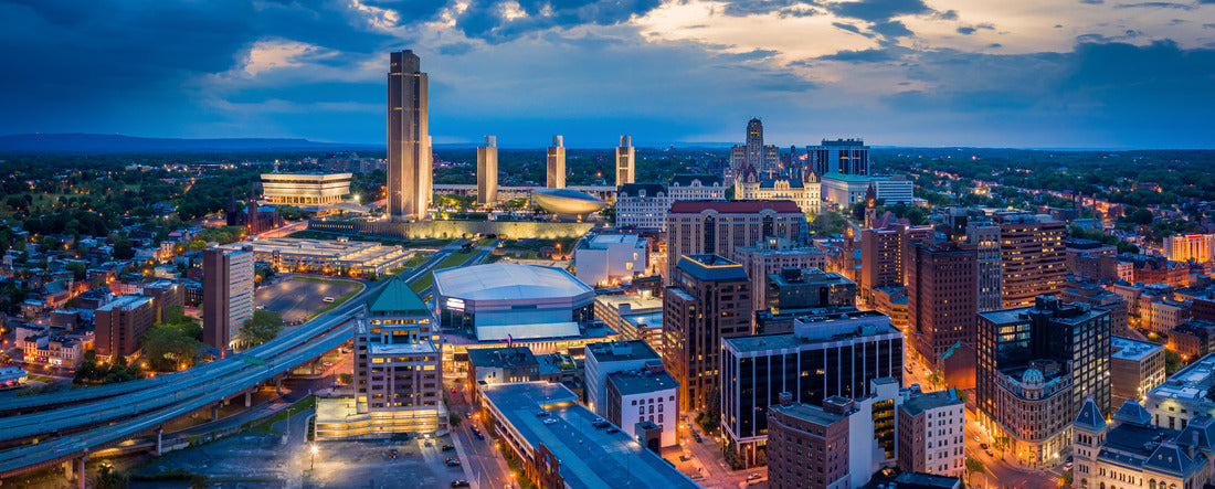Albany, New York downtown at dusk. Albany is the capital city of the U.S. state of New York and the county seat of Albany County 2000pc Panoramic Puzzle