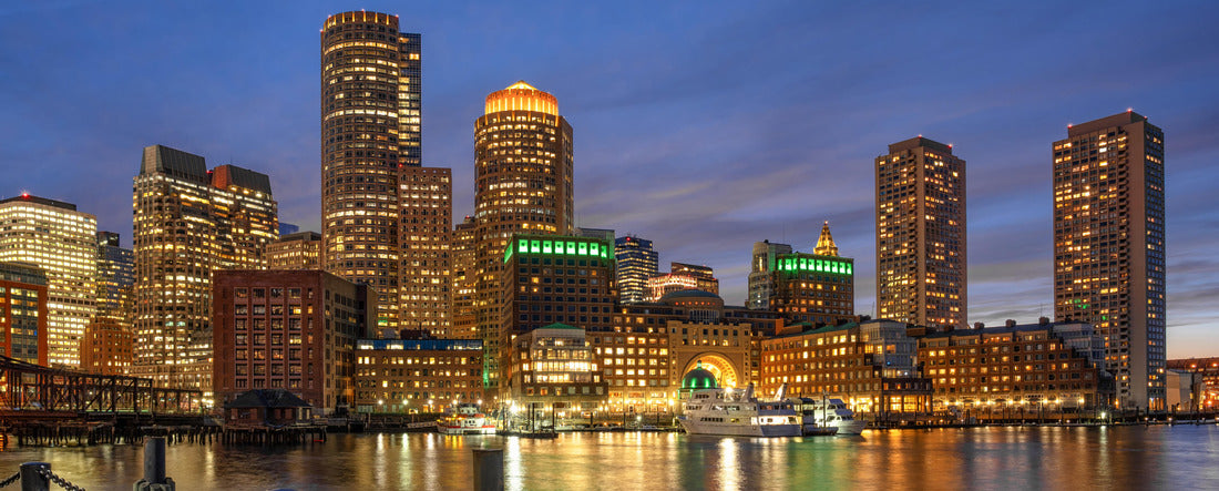 Boston skyline from Fan Pier at the fantastic twilight time with smooth water river in boston, Massachusetts, USA downtown skyline 2000pc Panoramic Puzzle